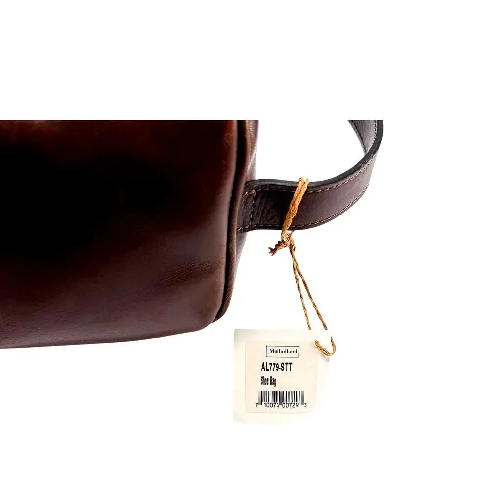 NWT Mulholland Brown Leather Golf Shoe Bag Luxury Travel Case Faux Fur Lined